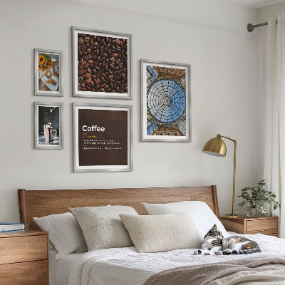 Tavelvägg med 5 tavlor Kaffegodis i rustik stil