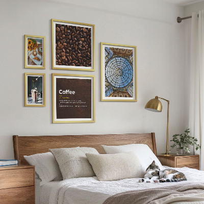 Tavelvägg med 5 tavlor Kaffegodis i rustik stil