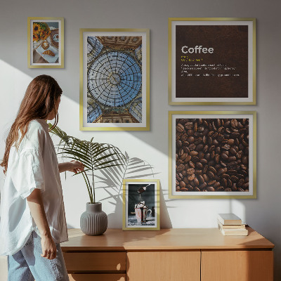 Tavelvägg med 5 tavlor Kaffegodis i rustik stil