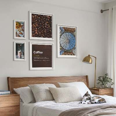 Tavelvägg med 5 tavlor Kaffegodis i rustik stil
