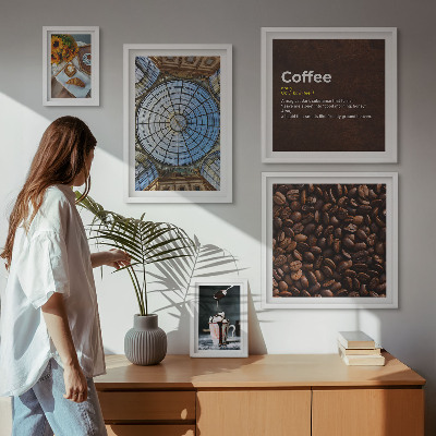 Tavelvägg med 5 tavlor Kaffegodis i rustik stil