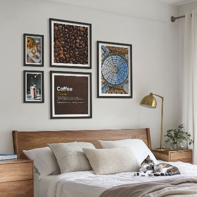 Tavelvägg med 5 tavlor Kaffegodis i rustik stil