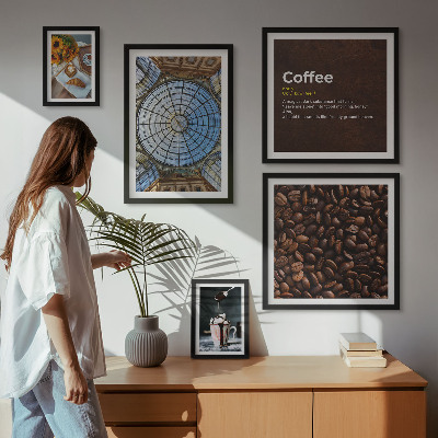 Tavelvägg med 5 tavlor Kaffegodis i rustik stil