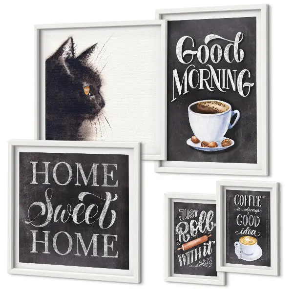 Positiva slogans för kaffekatt set om 5 tavlor