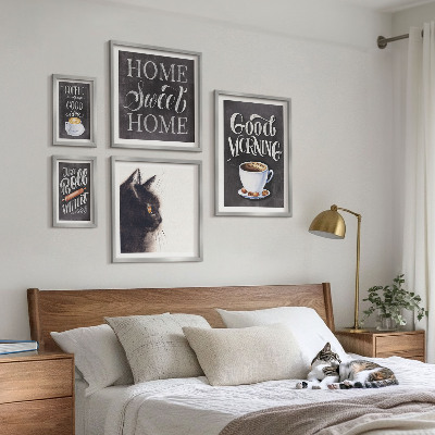 Set om 5 tavlor Positiva slogans för kaffekatt