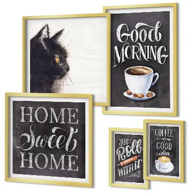 Positiva slogans för kaffekatt set om 5 tavlor