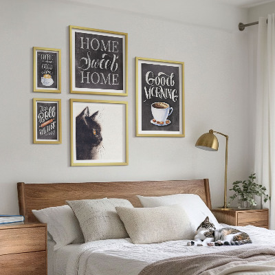 Set om 5 tavlor Positiva slogans för kaffekatt