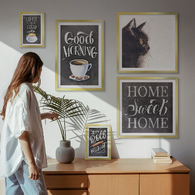 Set om 5 tavlor Positiva slogans för kaffekatt