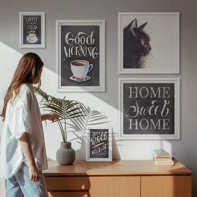 Set om 5 tavlor Positiva slogans för kaffekatt