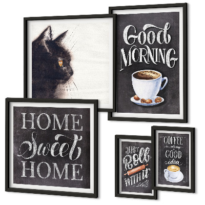 Set om 5 tavlor Positiva slogans för kaffekatt