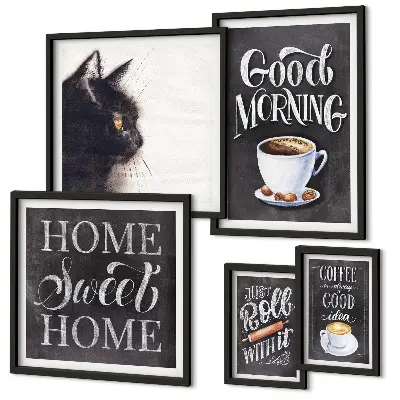 Positiva slogans för kaffekatt set om 5 tavlor