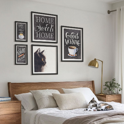 Set om 5 tavlor Positiva slogans för kaffekatt