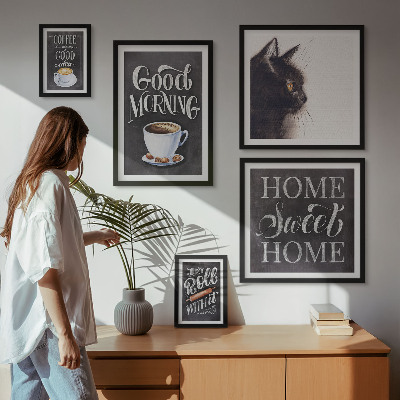 Set om 5 tavlor Positiva slogans för kaffekatt