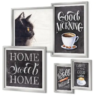 Positiva slogans för kaffekatt set om 5 tavlor