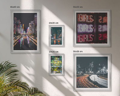 Set om 5 tavlor Modern stad på nattens neon