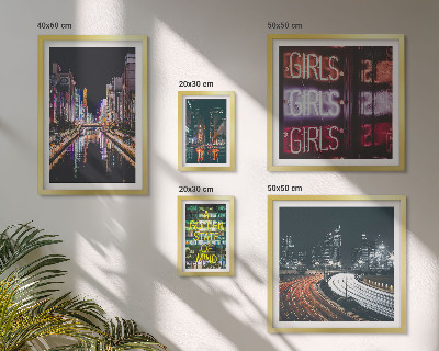 Set om 5 tavlor Modern stad på nattens neon