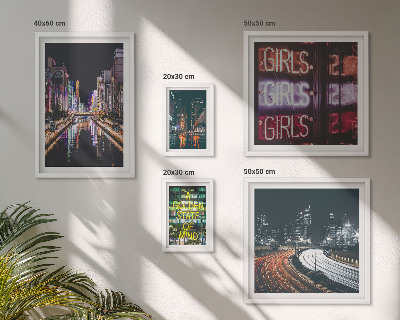 Set om 5 tavlor Modern stad på nattens neon