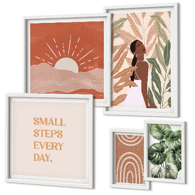 Set om 5 tavlor Boho-stil växtmotiv