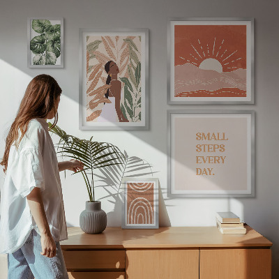 Set om 5 tavlor Boho-stil växtmotiv