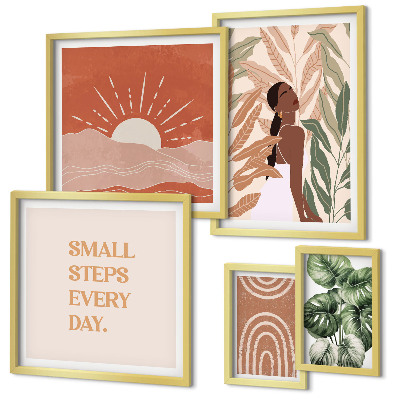 Set om 5 tavlor Boho-stil växtmotiv