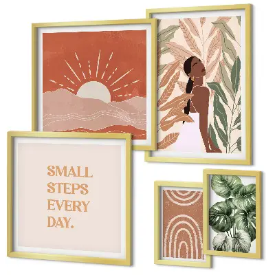 Tavelset med växtmotiv i boho-stil set om 5 tavlor