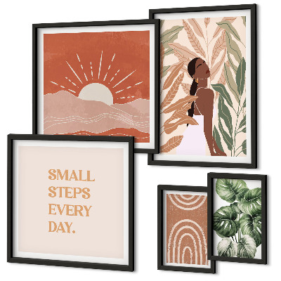 Set om 5 tavlor Boho-stil växtmotiv