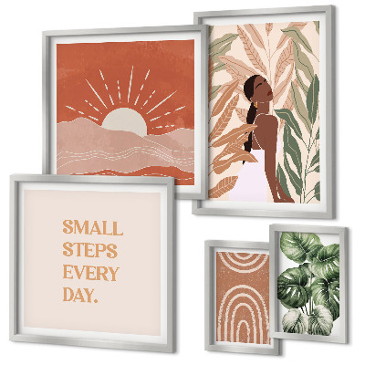 Set om 5 tavlor Boho-stil växtmotiv