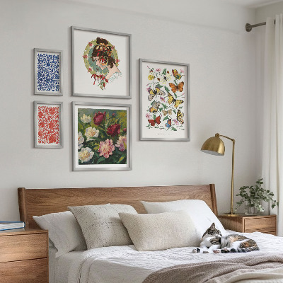 Tavelvägg med 5 tavlor Blommor fjärilar vintage dekorationer