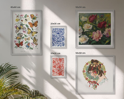 Tavelvägg med 5 tavlor Blommor fjärilar vintage dekorationer