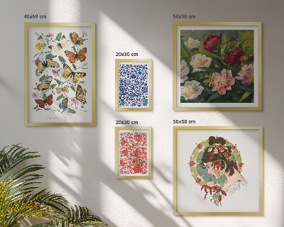 Tavelvägg med 5 tavlor Blommor fjärilar vintage dekorationer