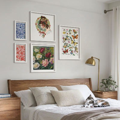 Tavelvägg med 5 tavlor Blommor fjärilar vintage dekorationer