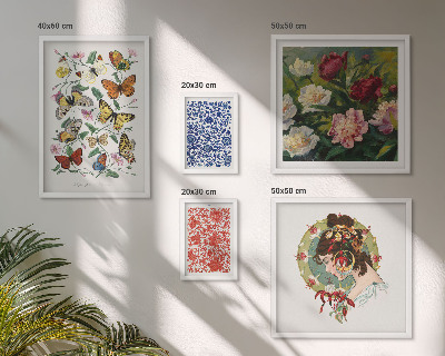 Tavelvägg med 5 tavlor Blommor fjärilar vintage dekorationer