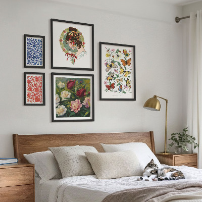 Tavelvägg med 5 tavlor Blommor fjärilar vintage dekorationer