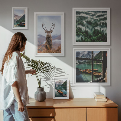 Tavelvägg med 5 tavlor Natur vilda djur berg