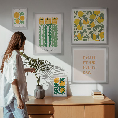 Tavelvägg med 5 tavlor Blommor citrus positiva slogans
