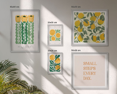 Tavelvägg med 5 tavlor Blommor citrus positiva slogans