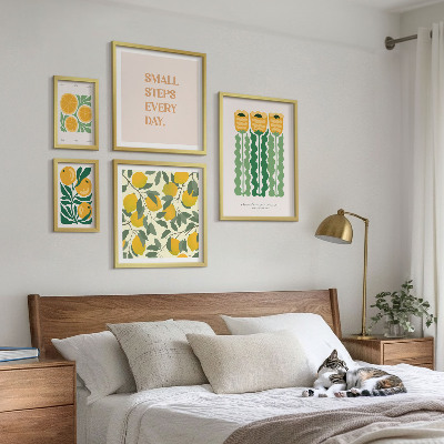 Tavelvägg med 5 tavlor Blommor citrus positiva slogans