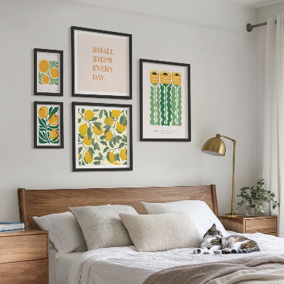 Tavelvägg med 5 tavlor Blommor citrus positiva slogans