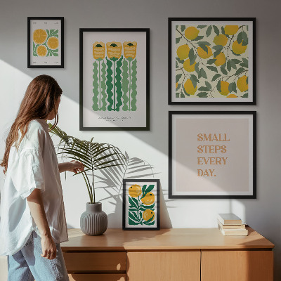 Tavelvägg med 5 tavlor Blommor citrus positiva slogans