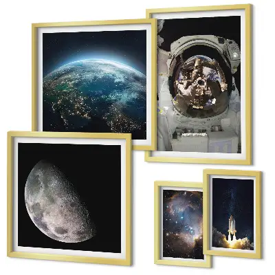 Väggdekoration tavelset med motiv av astronauternas rymdupptäckter