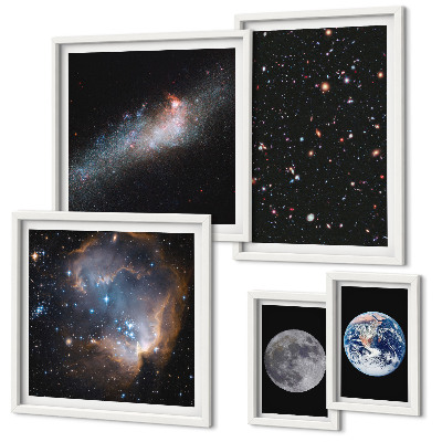 Tavelvägg med 5 tavlor Kosmiska landskap i galaxen