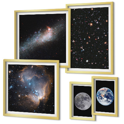 Tavelvägg med 5 tavlor Kosmiska landskap i galaxen