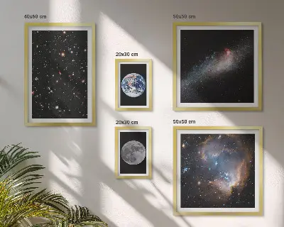 Tavelvägg med 5 tavlor med kosmiska landskap i galaxen