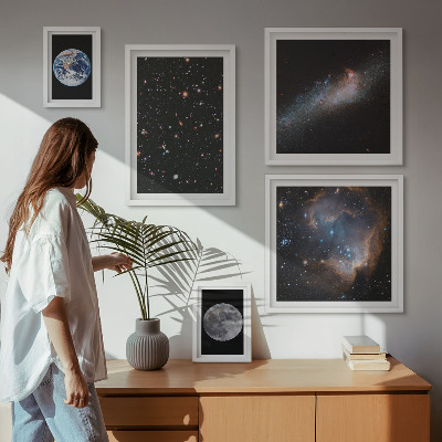 Tavelvägg med 5 tavlor Kosmiska landskap i galaxen