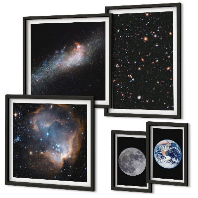 Tavelvägg med 5 tavlor Kosmiska landskap i galaxen