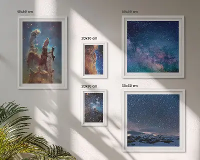 Tavelset med väggdekoration kosmiska landskap med galaxmotiv