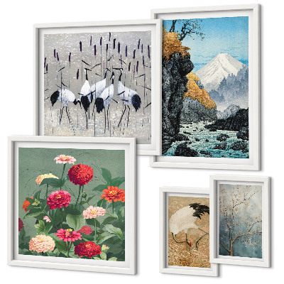 Set om 5 tavlor Naturlandskap med blommor