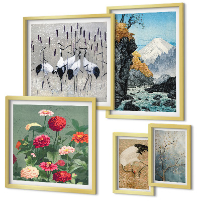 Set om 5 tavlor Naturlandskap med blommor