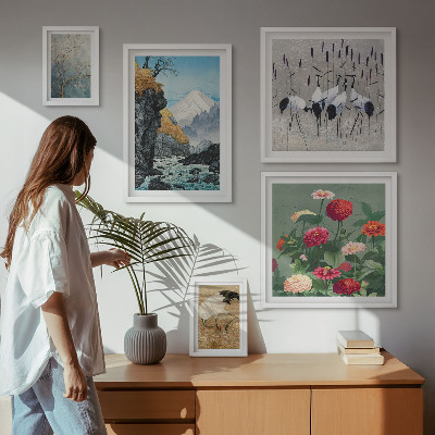 Set om 5 tavlor Naturlandskap med blommor