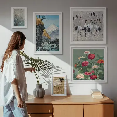 Naturlandskap med blommor set med 5 tavlor